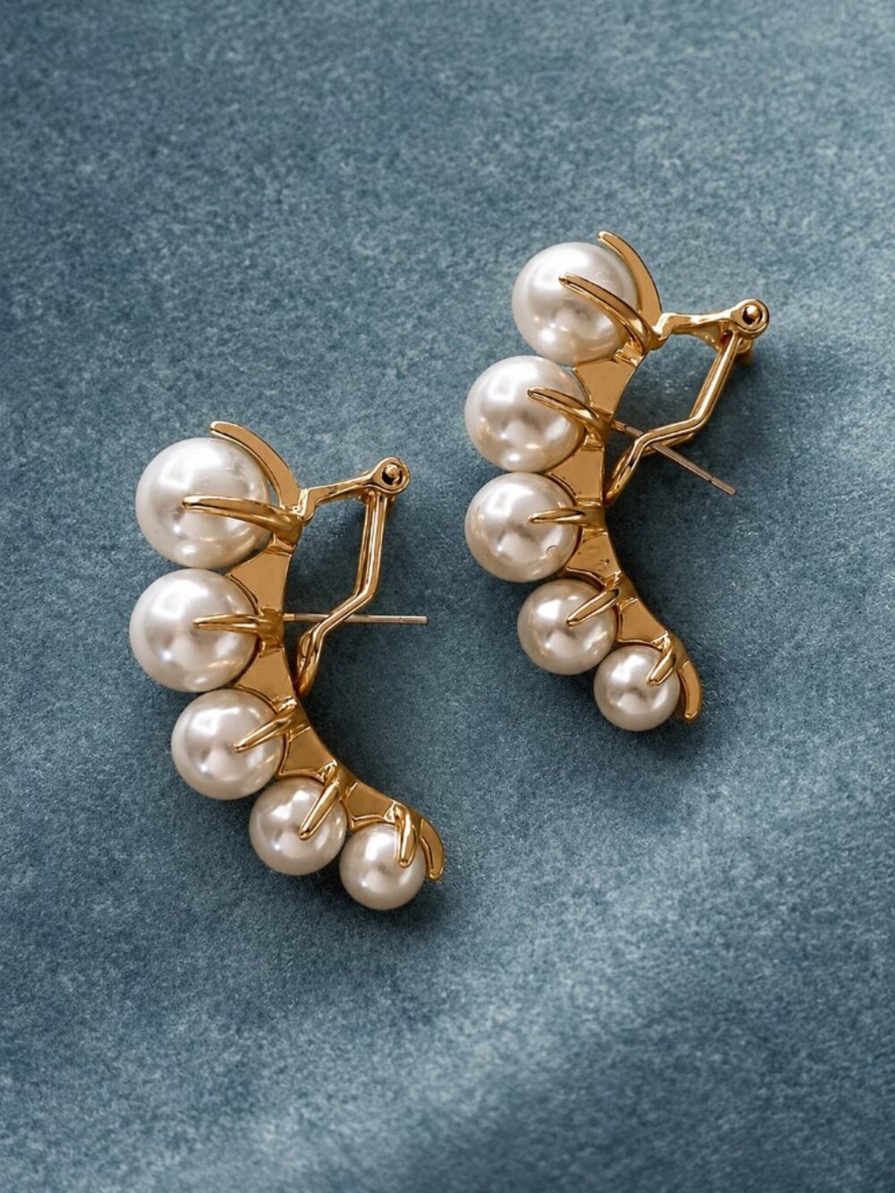 Anthropologie 18K Gold Pearl Climber Hoop Earrings NEW